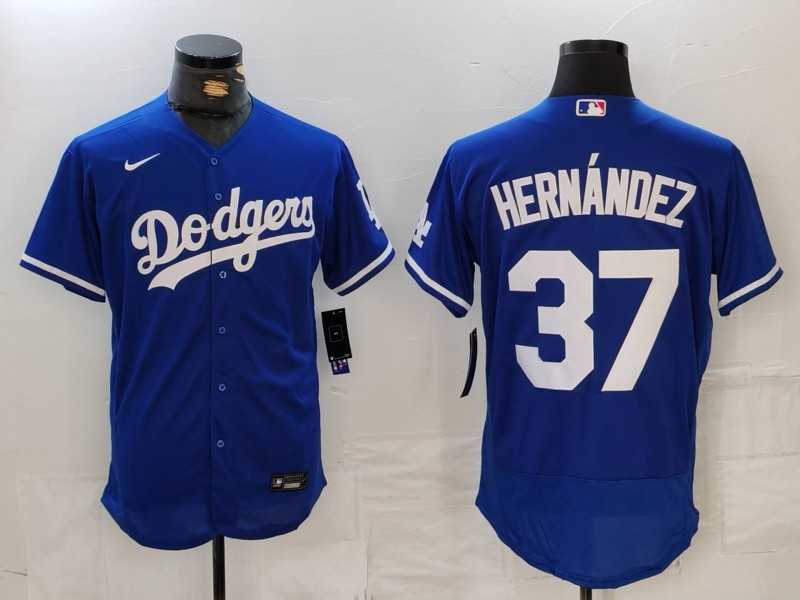 Mens Los Angeles Dodgers #37 Teoscar Hernandez Blue Flex Base Stitched Jersey